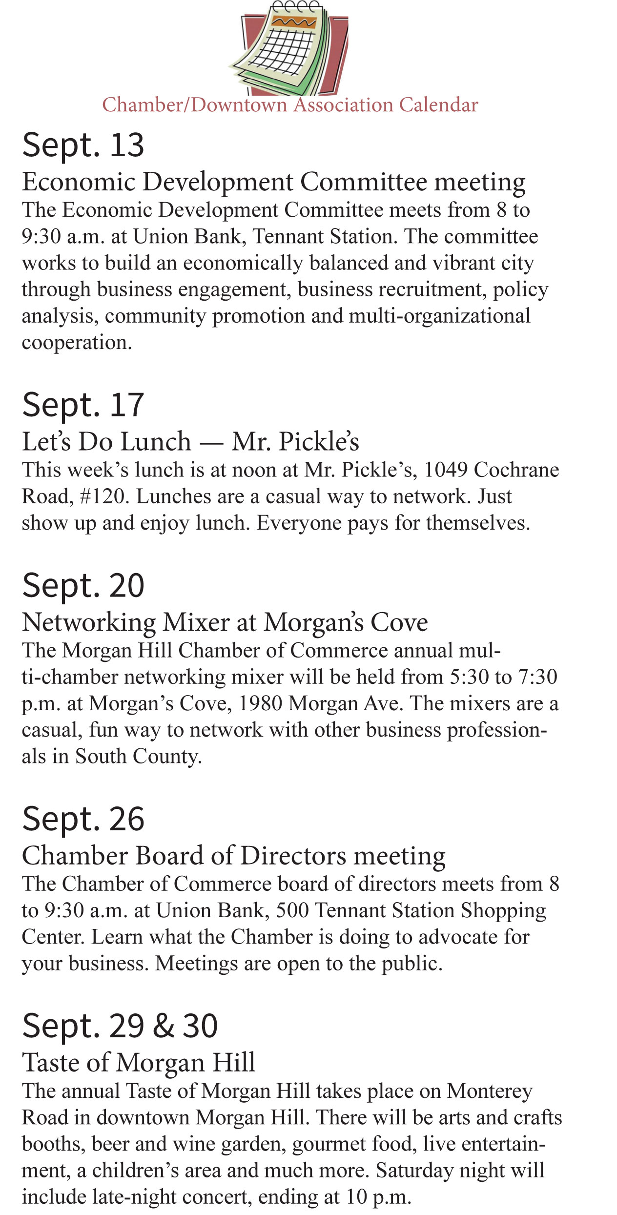 Hill Chamber of Commerce Calendar September 2018 Hill Life